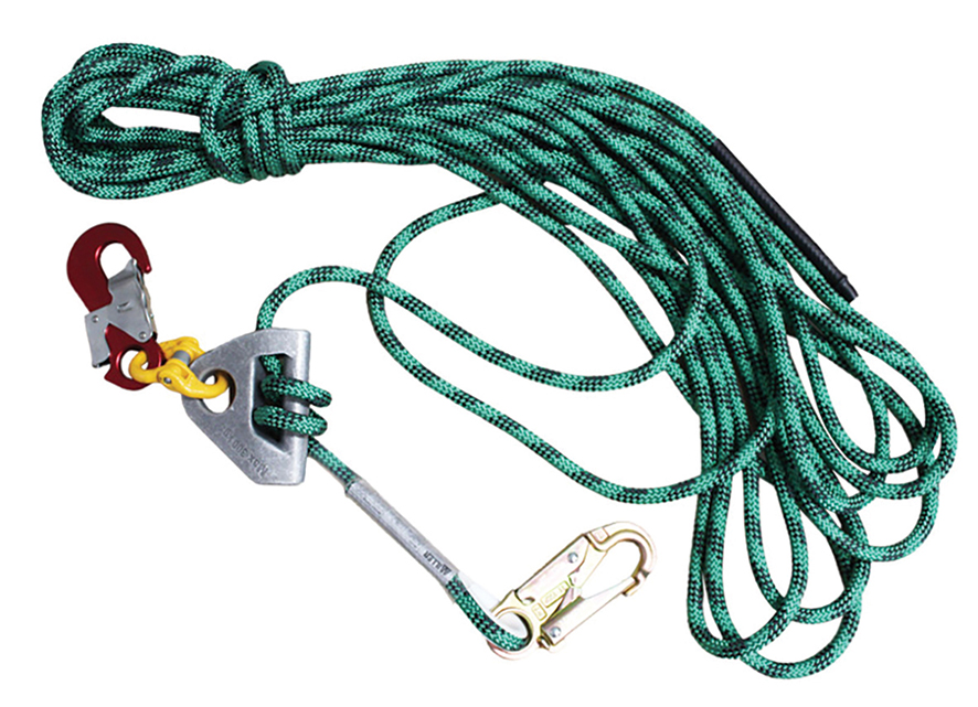 Controlled decent device, 16m kernmantle rope, double action hook