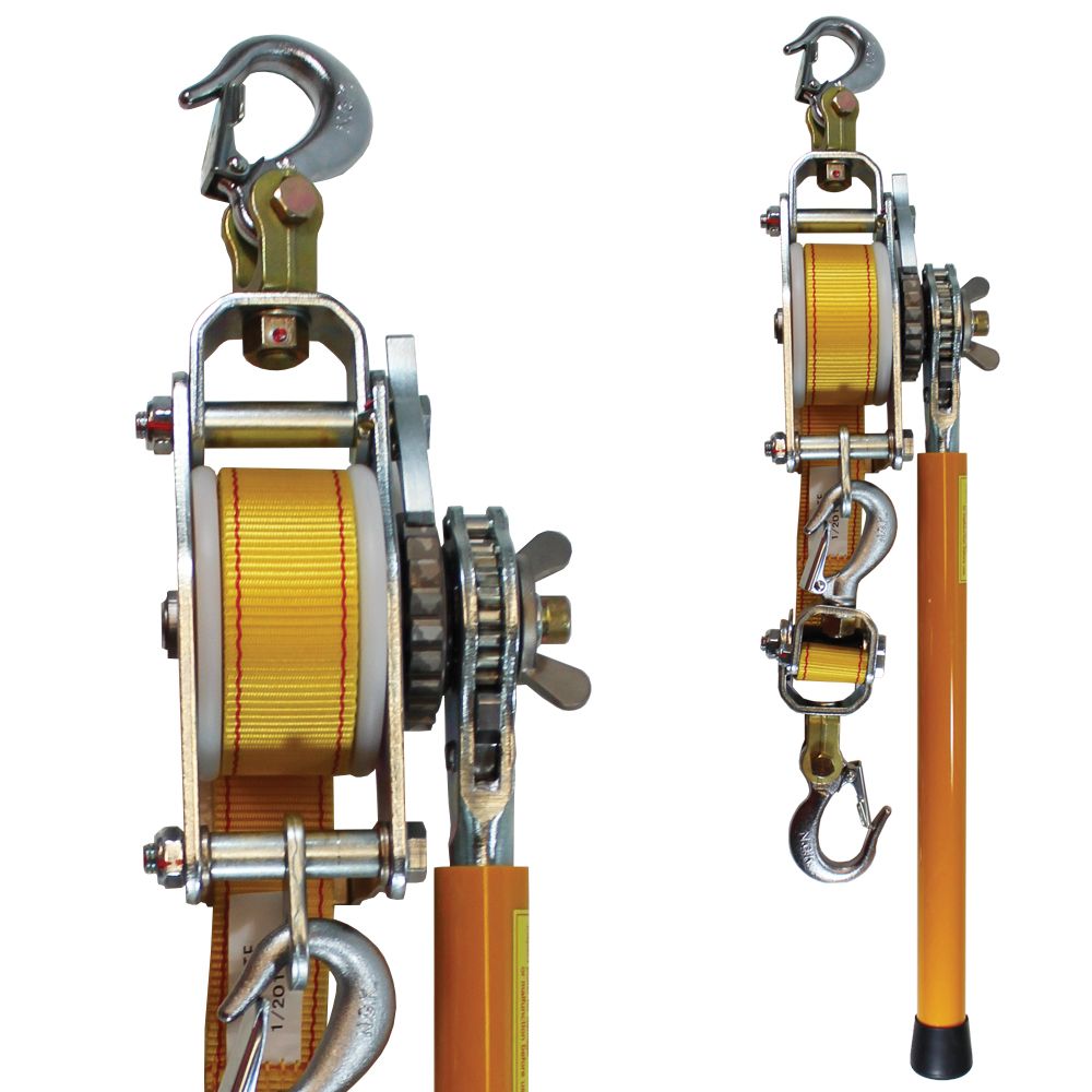 Hoist, ratchet, web, single 3m 750kg, 200kg lift, double 1.5m 1500kg