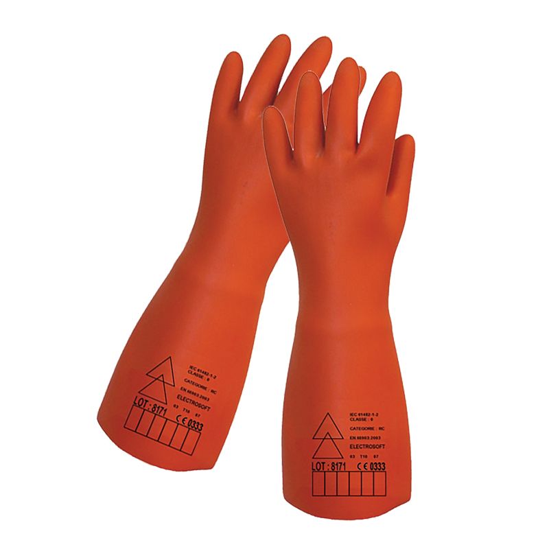 Gloves, arc rated, 21.9 cal, rubber, 360mm, 1kV, flocked, grip, size 7