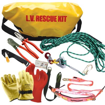 Rescue kit, pole top, 16m CDD, anchor strap, rescue belt, LV & leather ...
