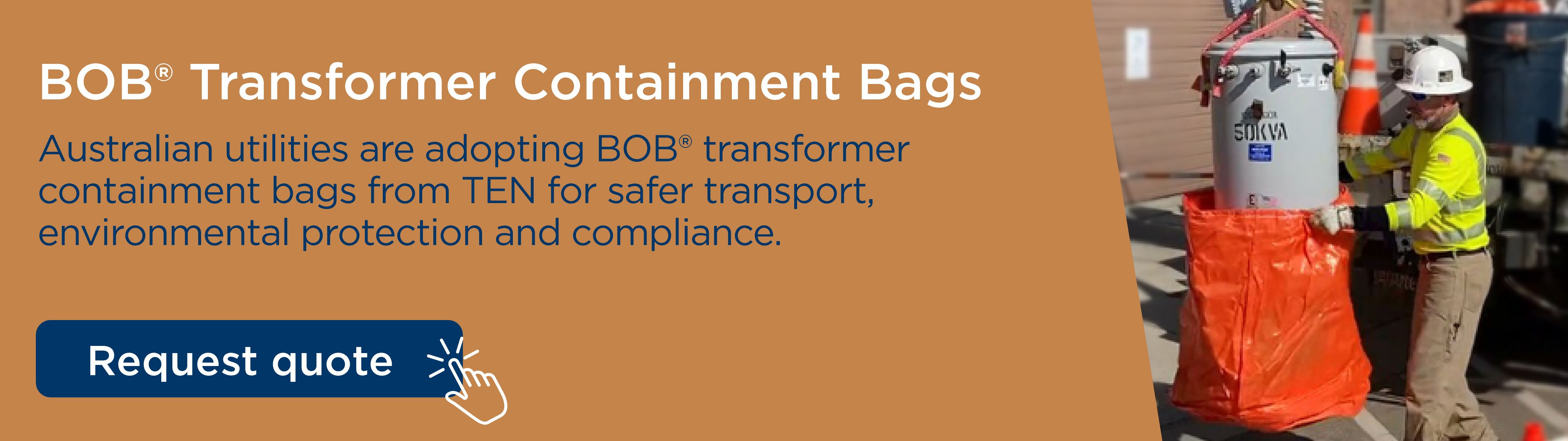 BOB Transformer containment bag being installed on utility transformer for safe transport and environmental protection